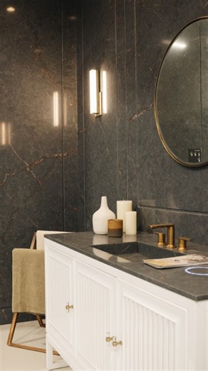 Meet this whimsical duo – Breckenridge vanity in our new Serenity Blue finish, completed by a Silestone Parisien Bleu top. Our Serenity Blue finish brings a soft, story book feel, playful yet poised, while the Parisien Blue top lends an air of regal elegance. Together this curated pairing strikes a perfect balance of fresh, contemporary style and timeless elegance. | Cosentino