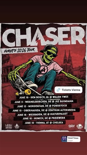 CHASER European Tour! 😎✊👍🏻 Tickets for Vienna / Chelsea: https://www.eventim-light.com/at/a/60fa5dffd95e696e2fb33355/e/697867f7fa3f4f00bed8ca17 Merit-Based Booking SBÄM Thousand Islands Records Mike Ramone