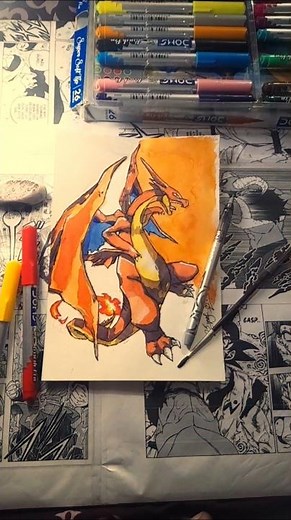 Realistic Charizard Drawing: Pokémon Fan Art Time-Lapse #shorts