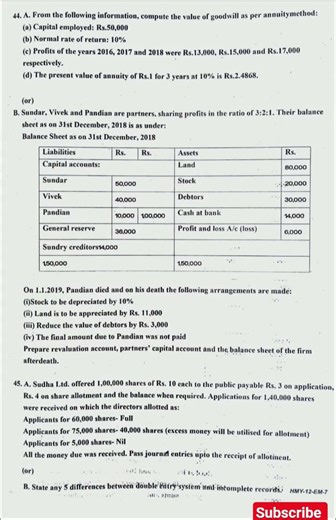 12th Accountancy Half yearly Exam question paper ( English medium)