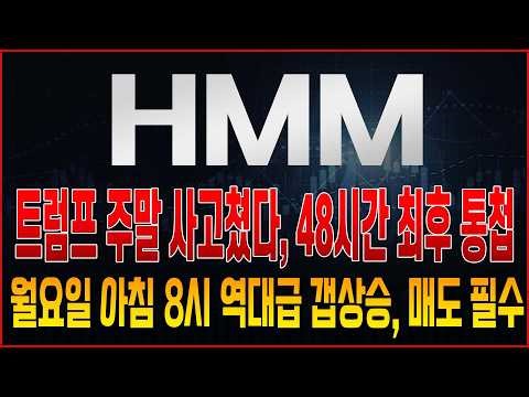 [HMM 주가전망] 트럼프 주말 사고쳤다! 48시간 최후 통첩, 내일 아침 8시 역대급 갭상승 유력.. 매도가 유리한 이유, 배후엔 1000억대 공매도 변수?