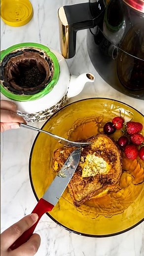 🍞 The Best Cinnamon French Toast with Honey, Cherries & Tea | Easy Breakfast Recipe #asmr #breakfast