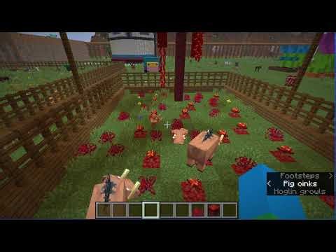 Minecraft into the forever world: Overworld hoglins in pen near stables (commands in description)