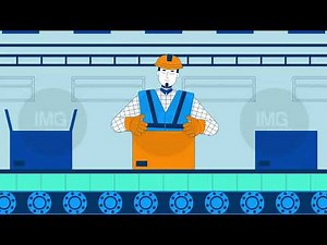 Production line worker packing boxes in warehouse cartoon animation