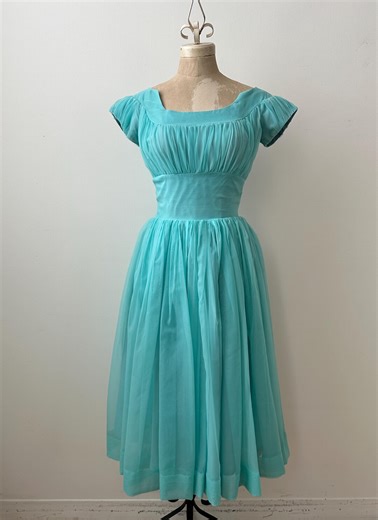 Vintage 1950s Turquoise Blue Chiffon Party Dress - Etsy