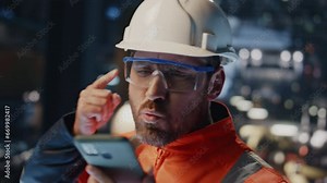 Mad engineer screaming smartphone at production facility closeup. Angry director