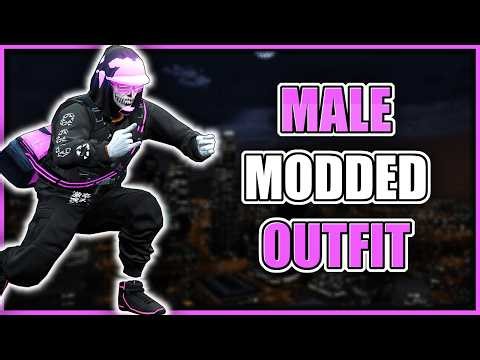 GTA 5 I MALE MODDED TRYHARD OUTFIT TUTORIAL! (BLACK JOGGERS, LOGOS, PINK GLOW GLASSES & MORE)