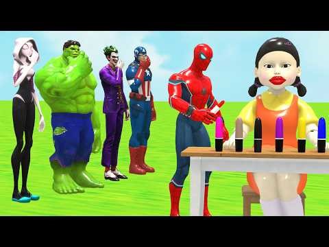 Super Hero 3D vs Squid Game Rolling Glass Bottles Down the Stairs Level Max Challenge