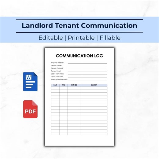 Landlord Tenant Communication Log | Record of Communication | Landlord Communication | Property Management Communication Log ~ Edit MS Word - Etsy