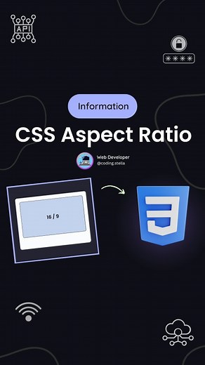 Stella • Coding • HTML • CSS • JAVASCRIPT on Instagram: "Aspect Ratio in CSS 🫣 Aspect Ratio: 16/9 💯 `aspect-ratio: 16/9;` sets a container's aspect ratio to 16:9, maintaining that width-to-height ratio. 👇 Syntax: .container { aspect-ratio: 16/9; } ❤️ Hit the heart icon and show your love to this video ❤️ | 📲 Comment down your thoughts and doubts ✍️ | 🌸 Share with your other frontend friends and spread the exciting tricks tips 🔥 • • • 🖇️ 𝗦𝗧𝗔𝗬 𝗖𝗢𝗡𝗡𝗘𝗖𝗧𝗘𝗗 𝗙𝗔𝗠 ! 💛 💎 𝖋𝖔𝖑𝖑�