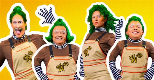 They have green wigs and striped tights, so meet the Oompa Loompas on Wonka's The Golden Ticket