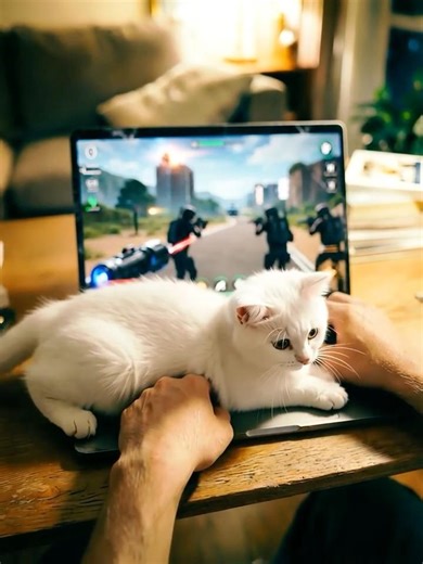 Trying to play games, but my cat said no 🐱