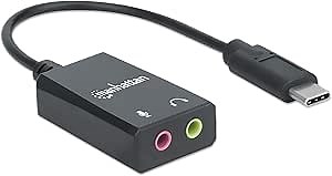 Manhattan USB-C to 3.5mm External Sound Card Adapter - with Microphone-in and Audio-Out to Connect Headphones Headset or Speakers - USB-Aux Cable Jack, Supports 2.1 Stereo Sound - 153317