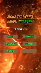Signs That Can’t Handle “Hangry” 6. Leo, becomes dramatic and faint. 5. Cancer, starts crying over nothing. 4. Scorpio, gives everyone the death stare. 3. Pisces, spaces out and forgets to function. 2. Aries, picks a fight with an inanimate object. 1. Taurus, transforms into a completely different monster. #zodiacsigns #zodiac #astrology #astro #horoscope | Zodiac Signs
