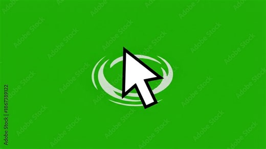 Computer cursor click animation with effects on a green screen, pointer element for video editing and motion graphics