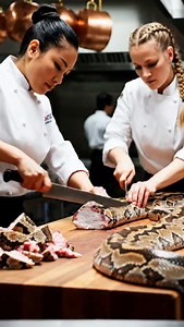 In an American hotel, two better girls started cutting and cooking pythons. #viralreels #americanfood | Tanuj YouTuber