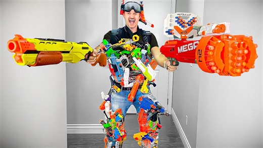 How many Nerf guns can I tape to my body? | Extreme Nerf challenge!