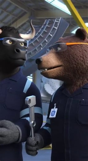 Mr Bull and Mr Bear working at GE Aerospace