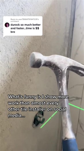 Replying to @user78684791947235 must not be that slow of a process? 🫣😂 #tile #construction #satisfying #hammer #oldschool plumb, flat, square and free of deflection.