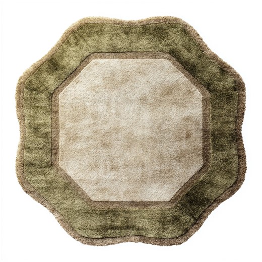 Sage Green Scalloped Edge Octagon Rug Hand Made Wool Carpet for Boho Decor - Etsy