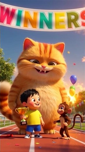 Funny Cat & Kid Win Race! 🐱👦#aicat #aivideo #cat #ytshorts #catshorts