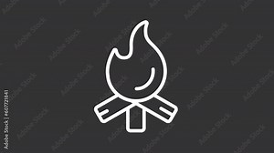 Animated campfire white line icon. Camping fire animation. Burning wood. Outdoor recreation. Loop HD video with chroma key, alpha channel, transparent background. Outline motion graphic animation Stock Video