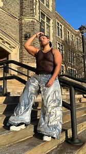 185K views · 1K reactions | I had a bunch of jeans that didn’t fit me anymore or that were destroyed by my thiccc juicy thighs 﫦 so I decided to upcycle them into these new fun pants!! I incorporated my signature 3D shapes and gave the pants an ultra wide leg! Transforming the denim to be metallic might be my new fav thing, and I’ll show you how to do this easy DIY in part 2  #upcycledclothing #diyfashion #handmadefashion #diydenim | Mina Gerges | Facebook