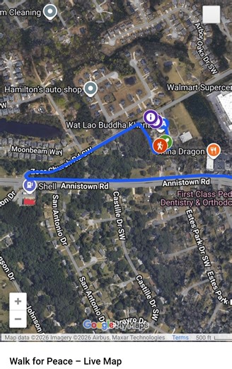 Here is the walking route the Monks will begin starting at 2pm from Snellvile, Ga to Walnut Grove, Ga. They will have visitation from 7pm-9pm at 1050 Walnut Grove Pkwy. They will resume their walk 1/2. Once that destination and route is released I’ll provide an update. #walkforpeace #walnutgrovega #snellville #georgia