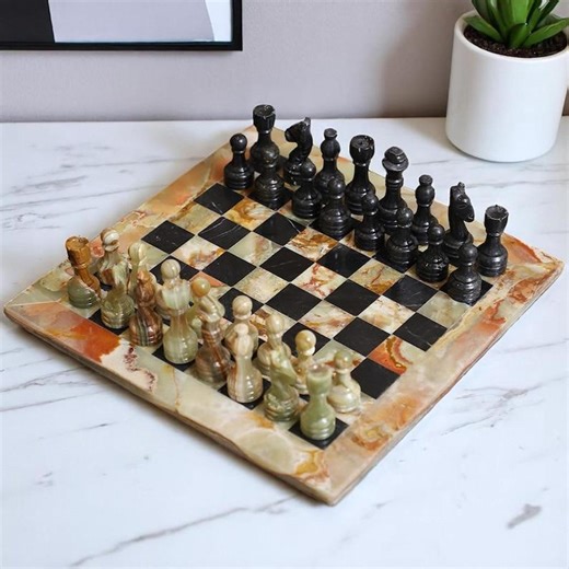 Onyx Marble Chess Set | Handmade Stone Chess Board With Vintage Style Pieces - Etsy