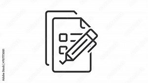 Animated checklist icon. List of tasks line animation. Questionnaire and survey. Fill blank form. Black illustration on white background. HD video with alpha channel. Motion graphic