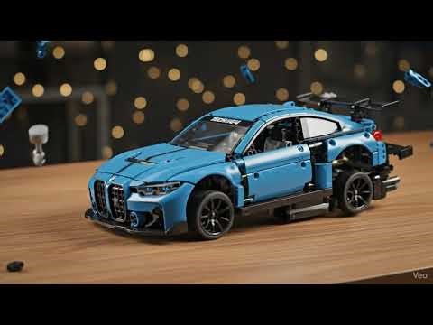 A photorealistic stop-motion time-lapse video of a LEGOTechnic BMW M4 GT3