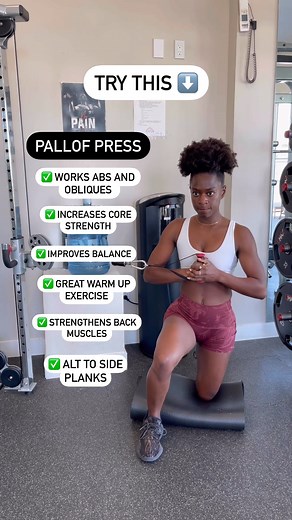 More deets on Pallof Press Deets ⬇️ ✅ great alternative to the side plank ✅ great warm up move to prime core for heavy lifts ✅ great isometric core work to support balance and stability #fitnesstips #gymtips #pallofpress #coreworkout #corestrength #coretraining #coreexercises | Studio Jibby