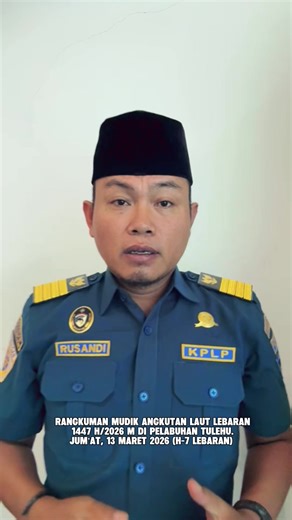 Rangkuman Angkutan Laut Mudik Lebaran 1447 H/2026 M di Pelabuhan Tulehu. Jum’at, 13 Maret 2026 (H-7 Lebaran) 1. Jam 07.55 WIT KM. Ekspres Cantika 88 bertolak ke Banda Neira perdana mengangkut para pemudik gratis, penumpang naik 145 orang 2. Jam 08.57 WIT KM. Express Cantika 99 tiba dari Haria Saparua, penumpang turun 54 Orang 3. Jam 09.13 WIT KM. Express Bahari 1E bertolak ke Amahai, penumpang naik 241 Orang 4. Jam 09.20 WIT KMP. Cantika Lestari 99B bertolak ke Masohi, penumpang naik 15 orang, k