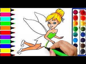 Tinkerbell Coloring Page | Drawing Disney Fairy | Learn Colors For Girls