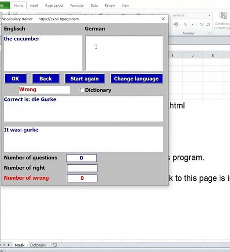 Creating Vocabulary trainer in Excel VBA vvv