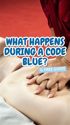 Barbara | BSN, RN on Instagram: "Comment “CODE” for a free Code Blue study guide that breaks down roles, steps, and medications involved in a code When you hear “Code Blue” overhead, it means one thing: a patient is in cardiac or respiratory arrest. Within seconds, the code team rushes in — compressions start, the crash cart is opened, IV access is secured, and advanced airway support begins. For nursing students, here are the basics: - Code Blue = no pulse / no breathing - Immediate CPR + defib