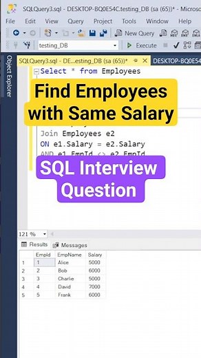 Find Employees with Same Salary | SQL Query Explained #sqlinterview #sql