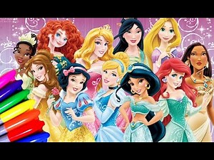 DISNEY PRINCESS Ariel,Cinderella,Belle,Snow white,Jasmine,Frozen and Beauty Coloring Page