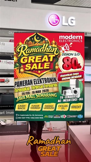 🚨 RAMADHAN PALING GILA SUDAH DIMULAI DI SEMARANG 🚨 Diskon sampai 80%?! Ini bukan typo. Ini nyata. 🔥 Bayangin... elektronik impian kamu yang tadinya cuma dilihat, sekarang bisa langsung dibawa pulang dengan harga yang bikin kaget. 📍 Pameran Elektronik Modern Electronics 🗓️ 26 FEB – 16 MAR 2026 📌 Java Mall Semarang 💣 Yang bisa kamu dapetin: ✅ Diskon hingga 80% ✅ Cicilan 0% TANPA beban ✅ Cashback langsung ✅ Tukar tambah barang lama ✅ Kredit super mudah ✅ Kesempatan menang hadiah elektronik G