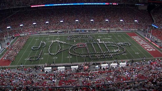 Ohio State, Ohio University marching bands combine for halftime show