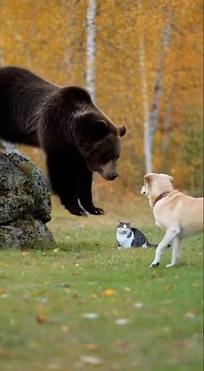 Hero Cat Saves Dog from Bear Attack! 😱🐱🐶🐻