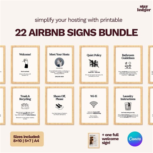Airbnb Signs Bundle, Vacation Rental House Rules, Wifi, Check-out (canva Template Digital Download - Etsy