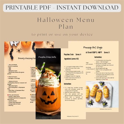 Printable Halloween Party Menu: Recipes & Grocery List (PDF) - Etsy