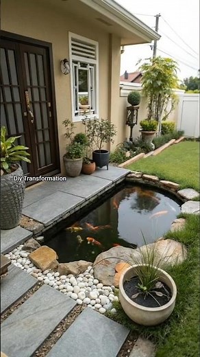 Stunning Koi Pond Makeover Right Next to the House! 🤯🐟✨ #diygarden