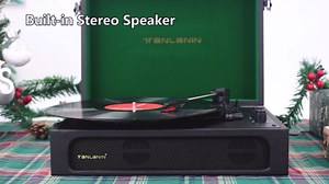 Vinyl Record Player Bluetooth with Built-in Speakers, Bass/Treble Control, Vintage Portable Turntable Support AUX/RCA Output, Black & Green（Alligator Pattern）
