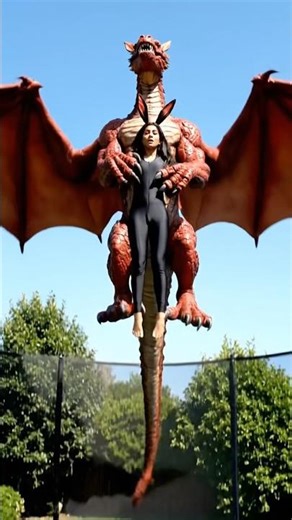 Dragon Friend Helps Rabbit Woman Jump High On Trampoline #dreamscreenai