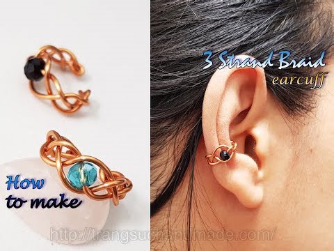 3 Strand Braid ear cuff from copper wire and small crystal - How to make handmade jewelry 485