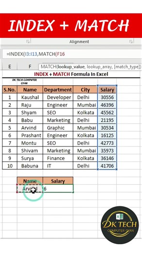11K views · 96 reactions | INDEX + MATCH Formula in Excel #fblifestyle #excel #exceltips #exceltutorial #microsoftexcel | DK TECH Computer GYAN | Facebook