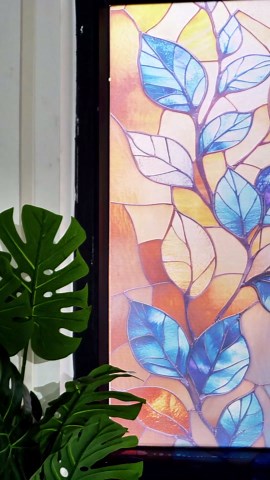 Stained Glass Window Privacy Film Static Cling - Rainbow Glass Decorative Sun Blocking Window Covering, Non-Adhesive Removable Stickers for Home & Office, 17.5" x 39.3"