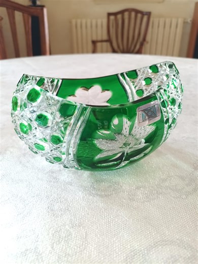 Irish Celtic Crystal Boat Bowl – Green Overlay - Shamrock Design - Etsy